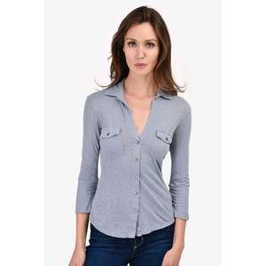 James Perse Grey Button-Up 3/4 Sleeve Top Size 0